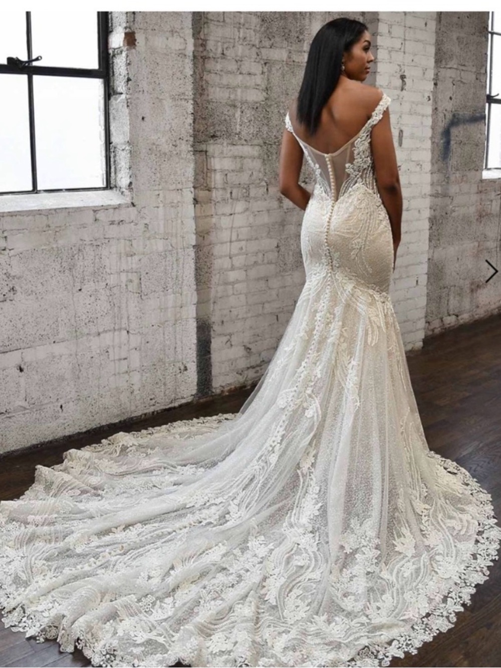 Martina Liana 1338 - Off-Shoulder Fully Beaded Lace Mermaid Wedding Dress Ivory - Picture 3 of 8